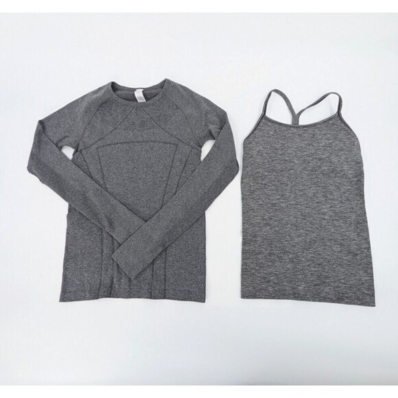 2 Lululemon IVIVVA Athletic Top Girls 10-12 Tech Thermal Gray Tank Built in Bra - Picture 1 of 16